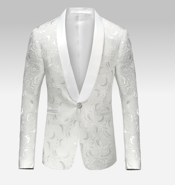 2023 Shawl Lapel Charming Floral Mens White Blazer | PILAEO