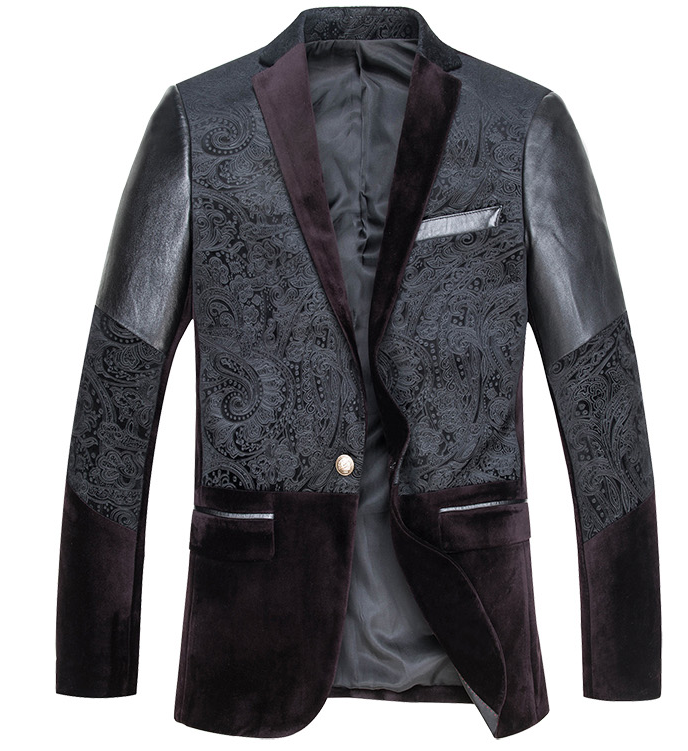 2023 *    Sleek cuir Fashion Black Velvet Paisley manches 3Tone Bla | PILAEO