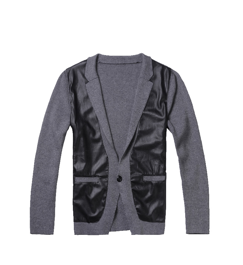 2023 Luxury Leather Stitching Cardigan Black Style Blazer Jacket | PILAEO