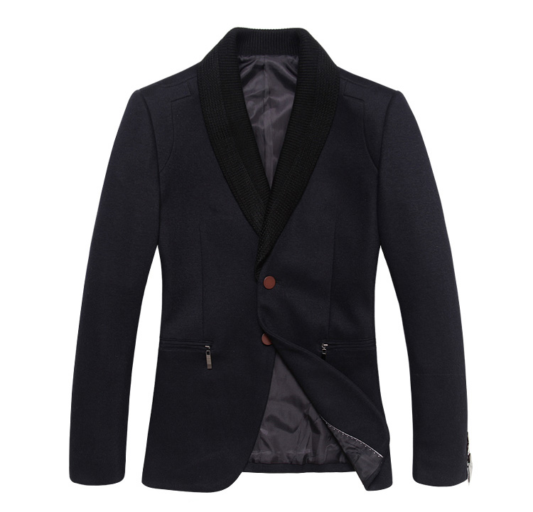 Luxury Upscale Woolen Collar Luxury Navy Blazer Jacket