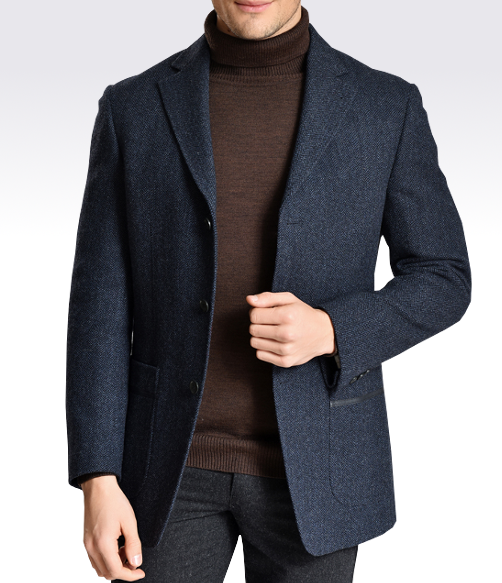 2023 Three Button Navy Blue Long Tweed Blazer | PILAEO
