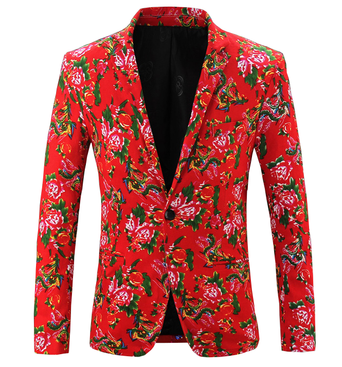 2023 Treasured Red Mens New Floral Stylish Blazer | PILAEO