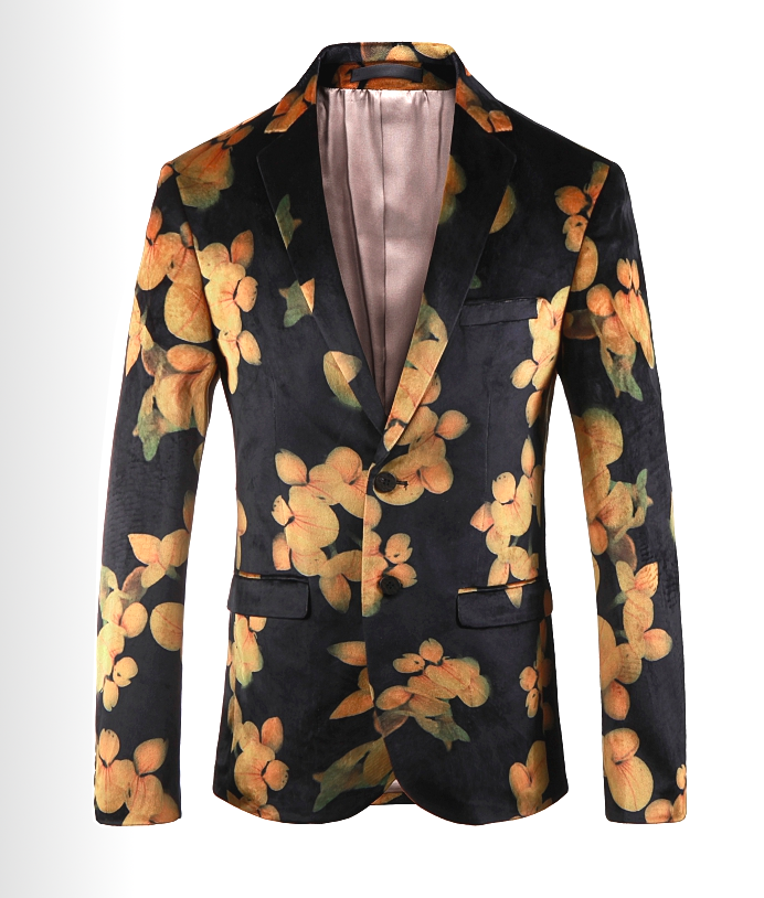 2023 blazer floral tan de veludo preto vibrante | PILAEO