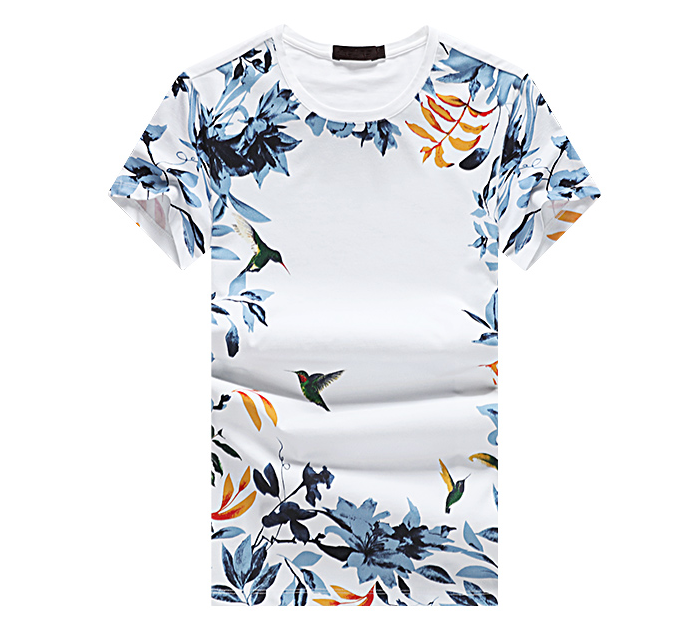 2023 White Blue Floral Outlines Mens Luxury T-Shirt | PILAEO