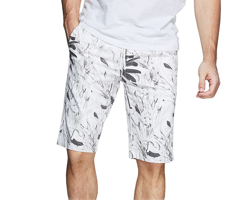 2023 White Brushed Floral Leisure Mens Cruise Printed Casual Beach Shorts | PILAEO