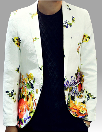 2023 White Multi-color Vibrant Floral Embossed Patterned Blazer | PILAEO