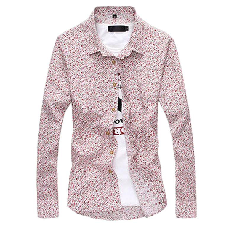 White Pink Fashionable Floral Mens Long Sleeve Dress Shirt