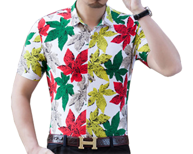 2023 White Red Green Floral Mens Short Sleeve Dress Shirt | PILAEO