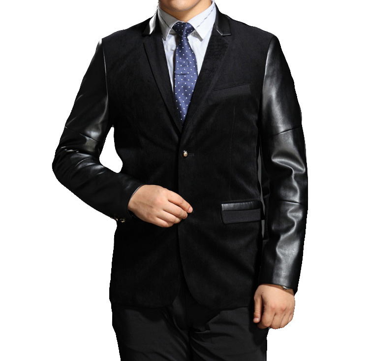 2023 *     Black Leather Sleeves Stylish Velvet Blazer | PILAEO