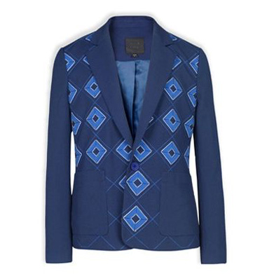 Blue Geometric DIamond Pattern Fashion Blazer