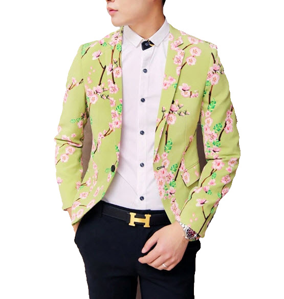 2023 Bright Green Sakura Floral Stylish Blazer | PILAEO
