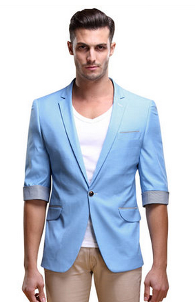 2023 *Chic Light Blue Summer Short Sleeve Blazer With Plaid Edges | PILAEO