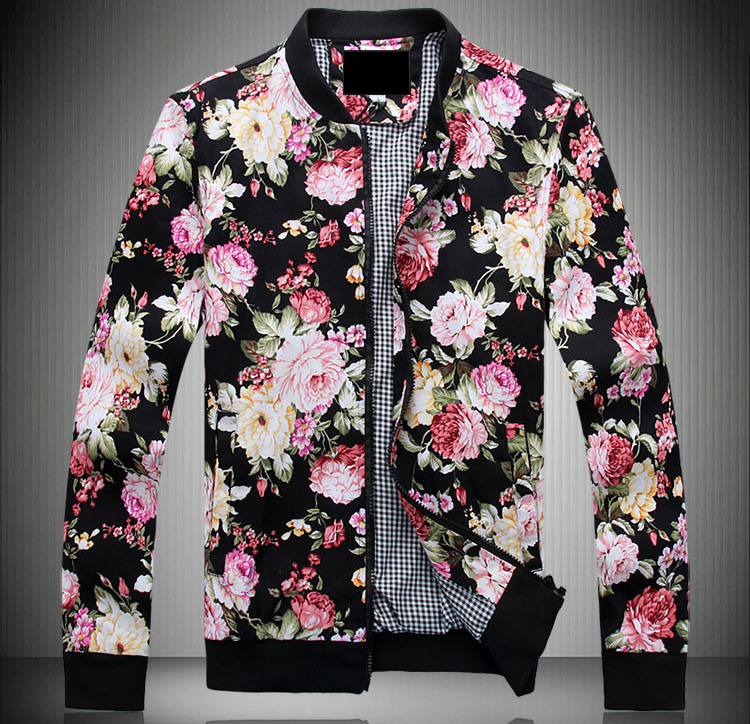 2023 Classic Style Mens Floral Black Zip Up Bomber Jacket | PILAEO