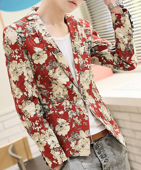 2023 *         PILAEO Blazer Roja Con Artístico Impresión floral | PILAEO