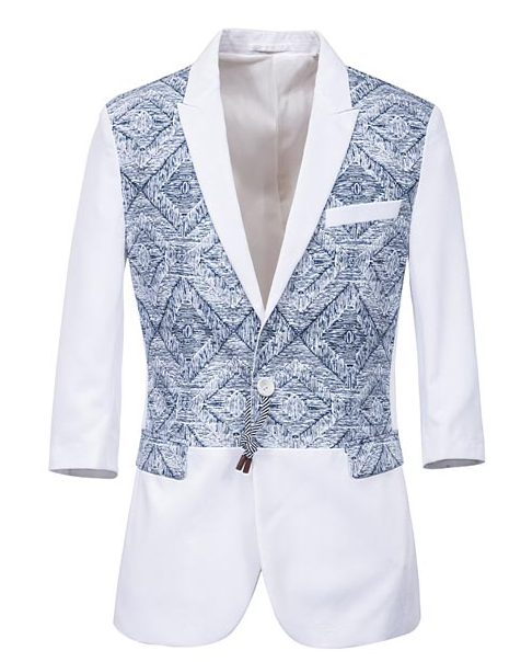 PILAEO White Blue Short Sleeve Creative Blazer With Zipper And