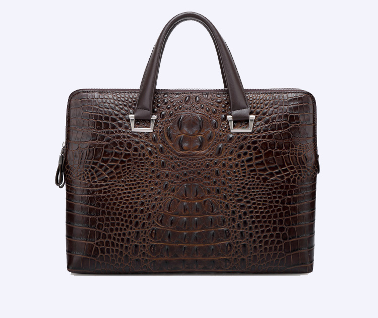 2023 Fashion Crocodile Design Leather Briefcase Computer Brown Bag | PILAEO