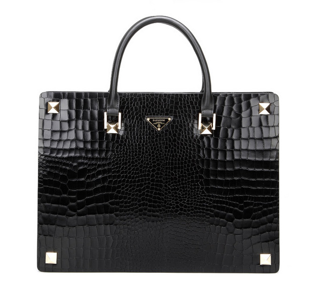 High-End Leather Business Cross Section Crocodile Black Bag