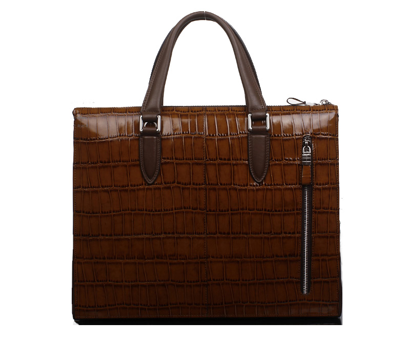 High-grade Crocodile Leather Briefcase Messenger Brown Bag