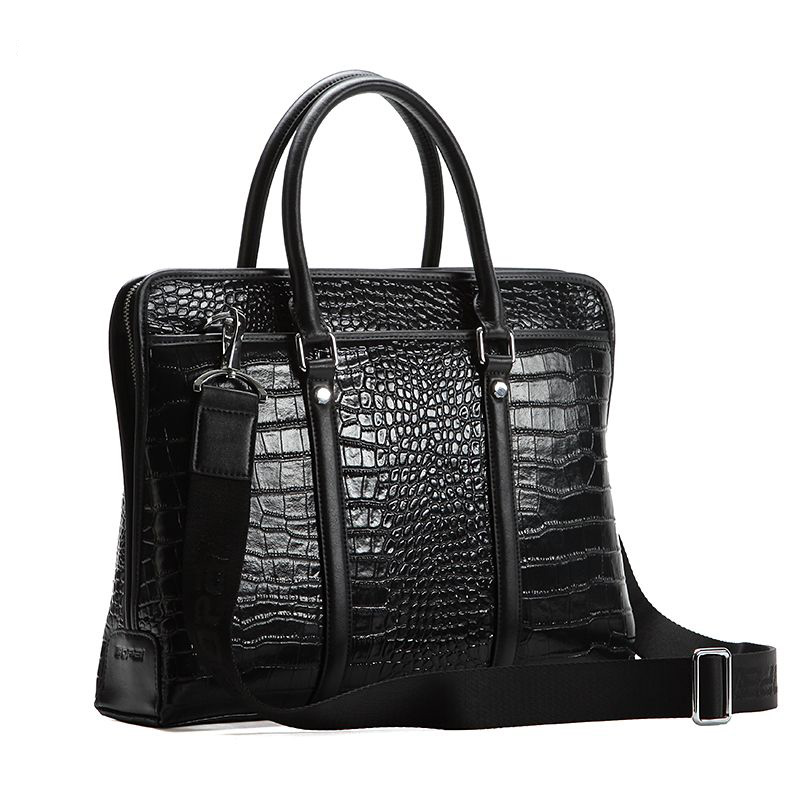 2023 *          Luxury High-Grade Crocodile Leather Shoulder Computer Black Bag | PILAEO