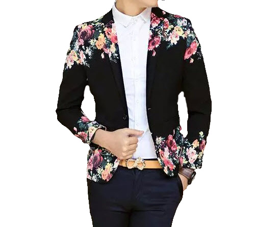 Modern Black Creative Single Button Floral Art Blazer
