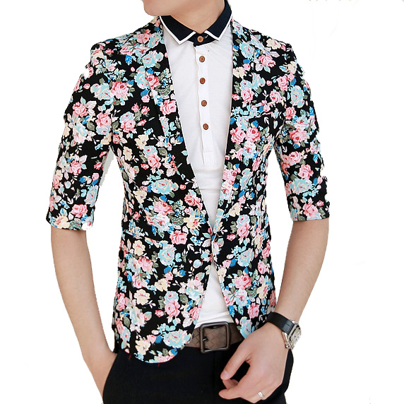 2023 Multicolor Cool Floral Short Sleeve Spring Blazer | PILAEO