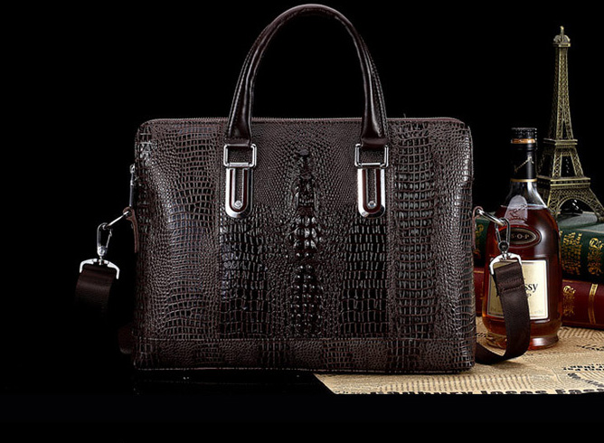 2023 Premium Alligator Leather Briefcase Messenger Large Brown Bag | PILAEO