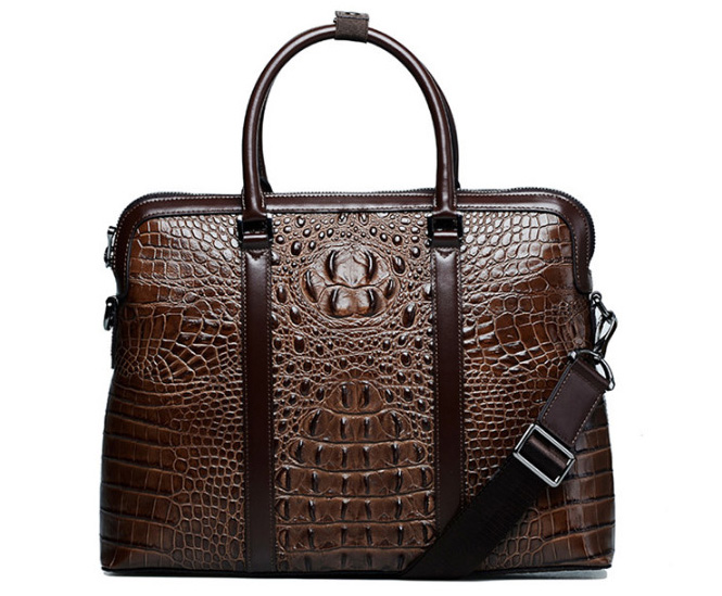 2023 Premium Crocodile Leather Designer Luxury Laptop Brown Bag | PILAEO