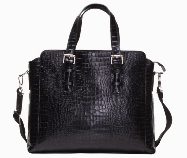Premium authentique italienne Crocodile affaires Mens Bag Black