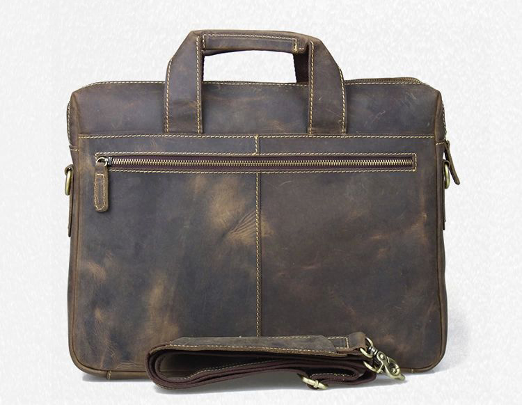 PILAEO HIGH END Leather Briefcase Messenger Handbag Brown Bag 8J