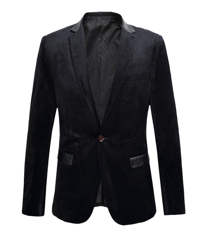 2023 *Sleek Black Velvet Blazer With High End Leather Trim | PILAEO
