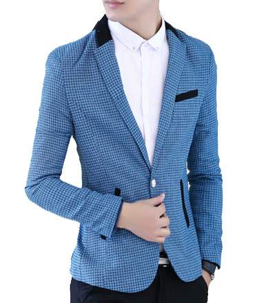 2023 Stylish Blue Tailored Check Blazer | PILAEO