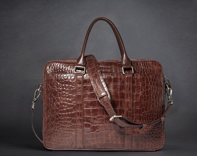 2023 Stylish Crocodile Leather Diagonal Cross-Section Brown Bag | PILAEO