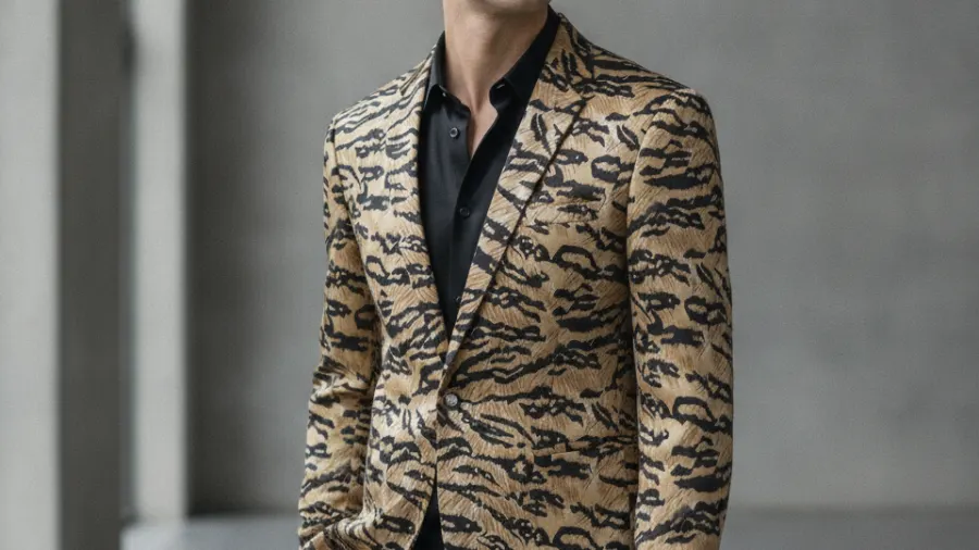 date night blazer outfits, Brilliant One Buttoned Tiger Pattern Velvet Blazer