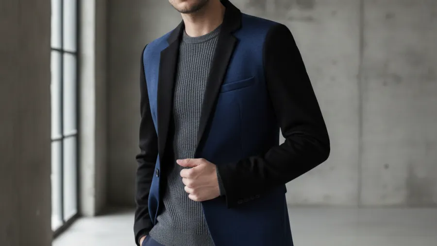 date night blazer outfits, High End Stylish 2-tone Blue/Black Blazer Jacket