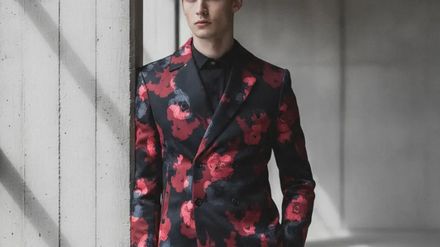 evening blazer styling, Beautiful Double Breasted Floral Red Black Blazer