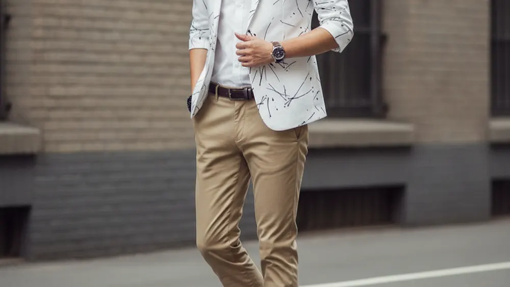 Grey Elegant Double Breasted Gentlemens Blazer, white dress shirt, dark grey wool trousers, black leather oxfords, slim silver watch