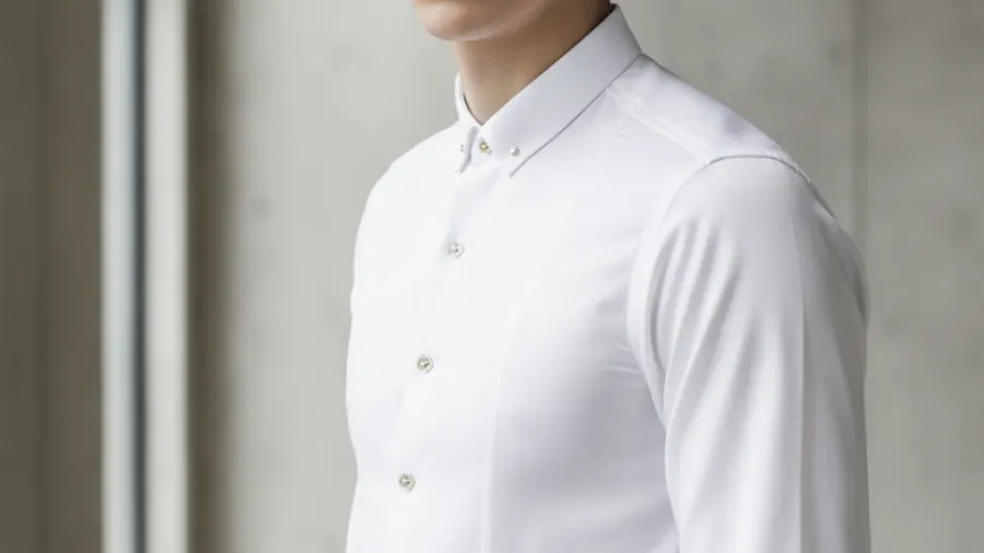 evening dress shirt styles, PILAEO Stud Collar White Button Down Shirt With Golden Buttons