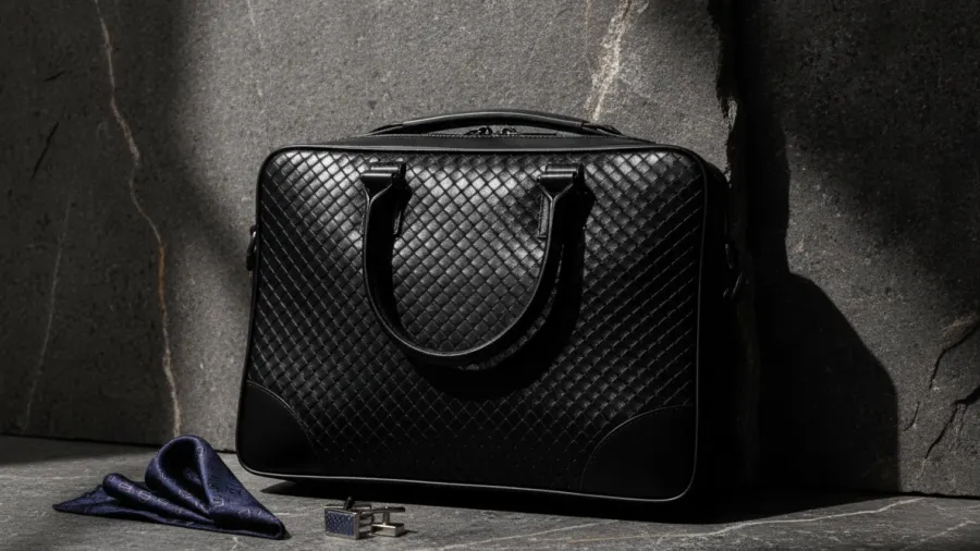 office briefcase style, High-end Business Mens Weave Pattern Black Bag J6YC6Z9GPI