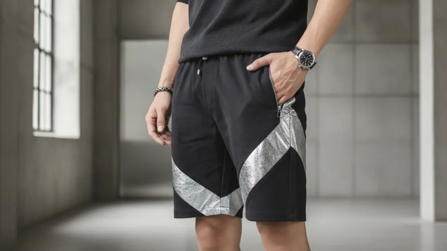 cotton shorts style guide, Black Silver Geometric Shape Mens Luxury Sweat Shorts