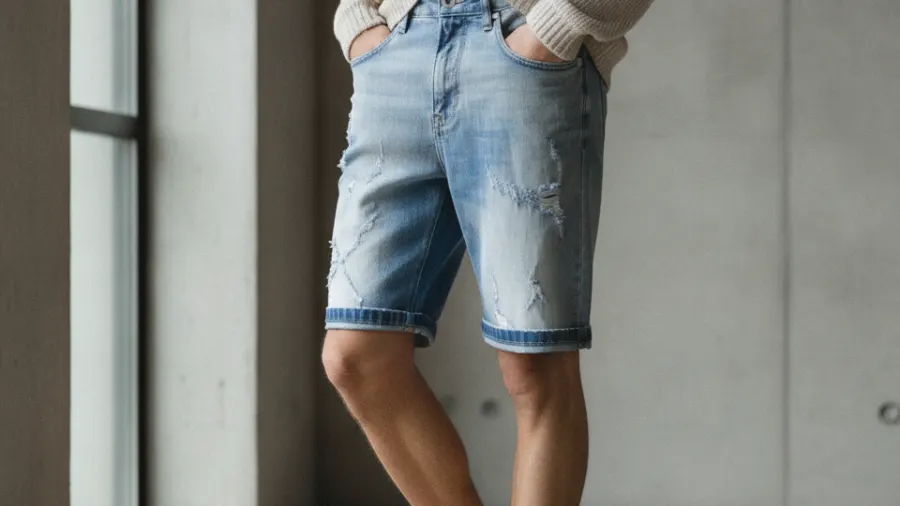 cotton shorts style guide, Fashionable Elastic Band Cool Distressed Mens Ripped Denim Shorts
