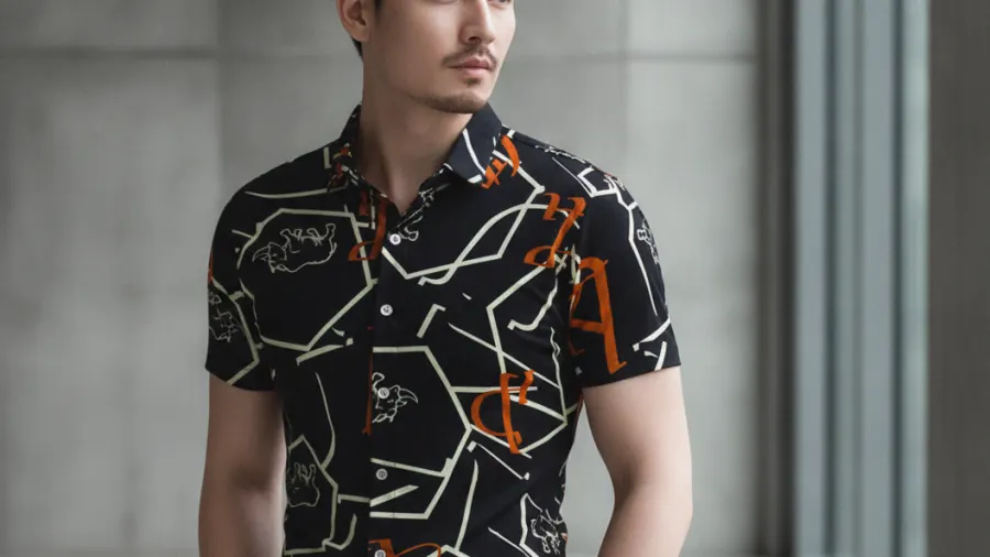 dress shirts outfits for date night, Black Luxury Animal Print Mens Geometric Dress Shirt