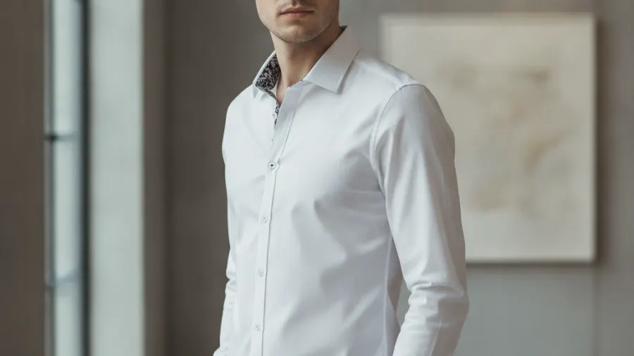 dress shirts outfits for travel, Modern Elegant Floral Inside Collar Mens White Dress Shirt