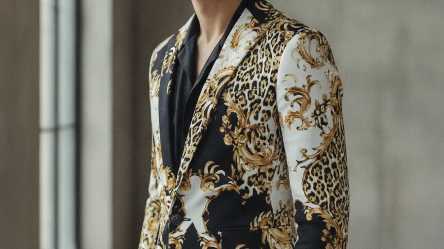 gold blazers with a white shirt, Gold Black White PILAEO Animal Design Blazer