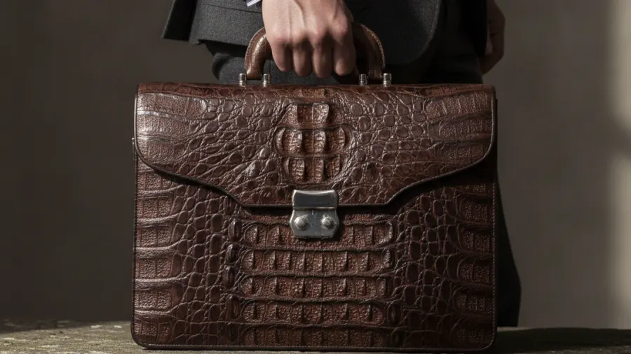 how to style briefcases, Italy Brown Genuine Crocodile Leather Luxury Briefcase XPQ80