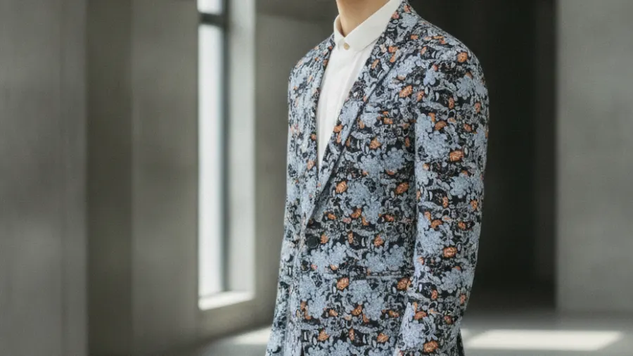 brown blazer style, Mens Light Blue Floral Print Traditional Creative Fashion Blazer