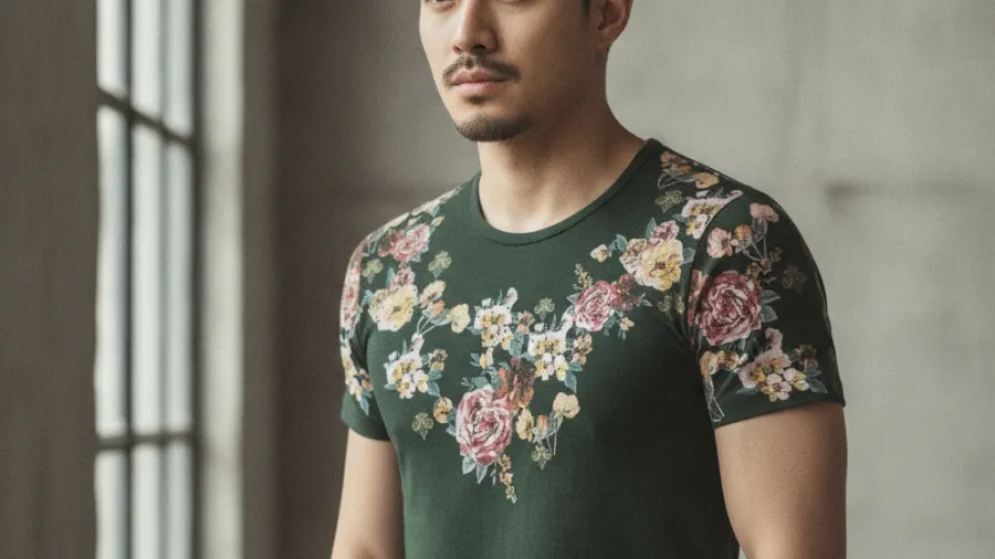 how to style grey t shirts, Exclusive Forest Green Floral Print T-shirt