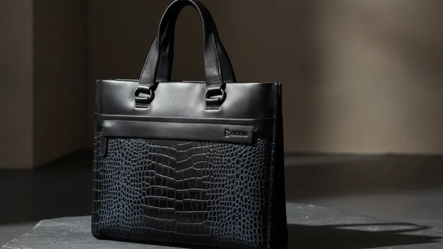 style leather briefcase, Cross-Section Genuine Leather Mens Black Bag