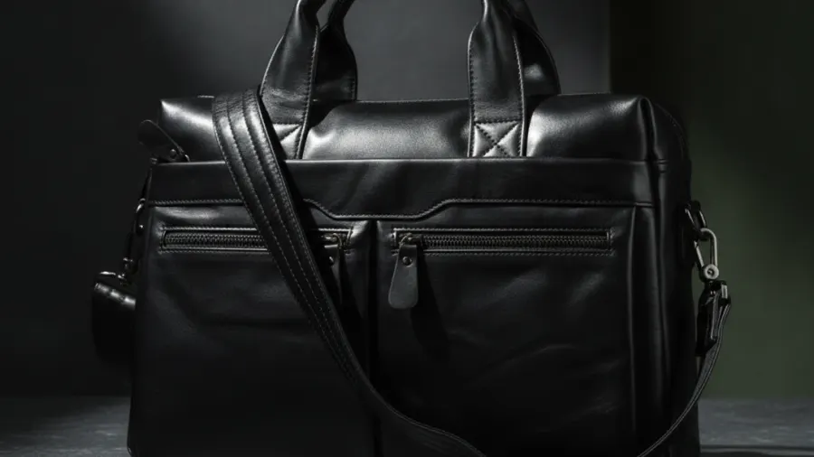 style leather briefcase, PILAEO HIGH END Style Cowhide Business Leather Black Bag E0HTBT1