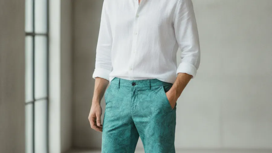 how to style shorts, Turquoise Summer Floral Outlined Mens Luxury Chino Shorts