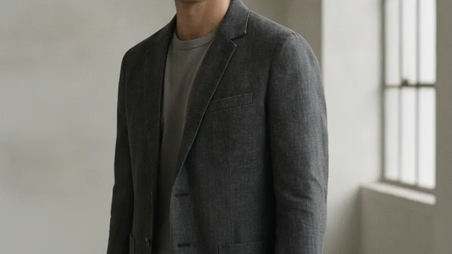 linen blazer smart casual spring, Attractive Linen Dark Grey Long Sleeve Blazer